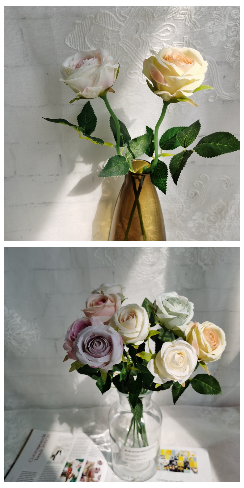 Decoration flower 38CM artificial silk rose flower pick for home wedding decoration simulation rose stem