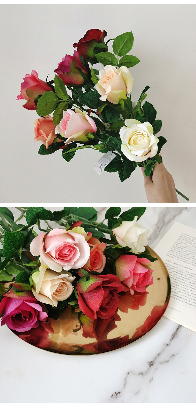Cheap silk flowers Artificial roses flower branches for home decoration popular simulation rose stem decor