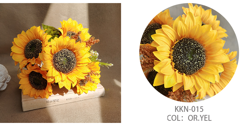 Artificial flower manufacturer 6 heads silk sunflower bouquet centerpiece sunflower with stem simulation flowers
