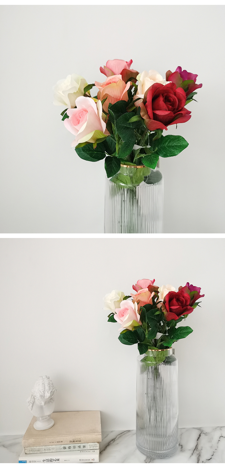Fiori di seta economici Rose artificiali rami di fiori per la decorazione domestica simulazione popolare decorazione stelo rosa