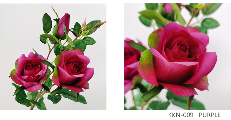 New High Quality Artificial 3 Heads Silk Rose Flower Spray For Home Decoration Simulation Silk Rose Flower Stem