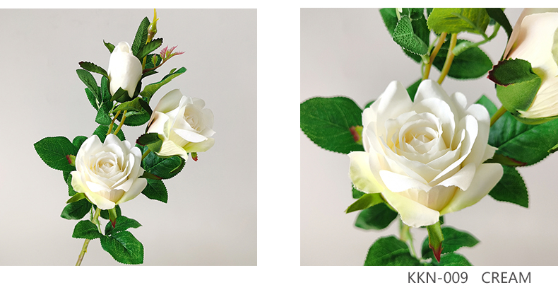 New High Quality Artificial 3 Heads Silk Rose Flower Spray For Home Decoration Simulation Silk Rose Flower Stem