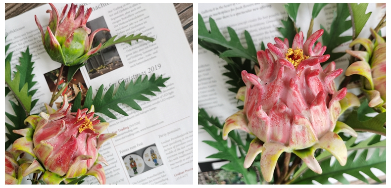 Artificial 3 heads silk king protea flower for home decor fake protea flower
