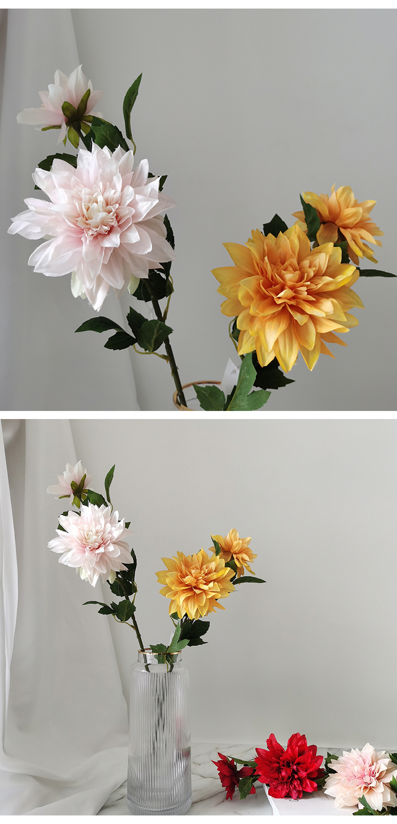 Real touch cheap artificial dahlia silk flower single stem for DIY wedding bouquets bunch party home decor