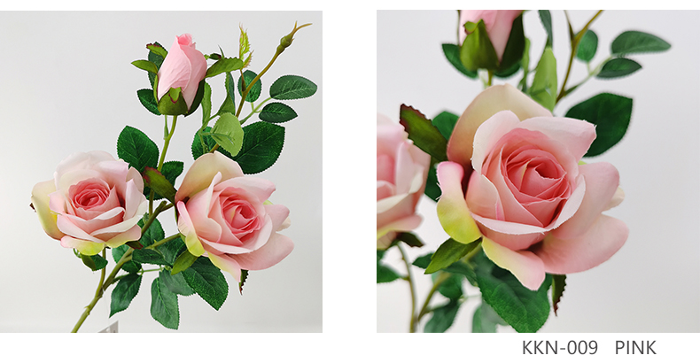 New High Quality Artificial 3 Heads Silk Rose Flower Spray For Home Decoration Simulation Silk Rose Flower Stem
