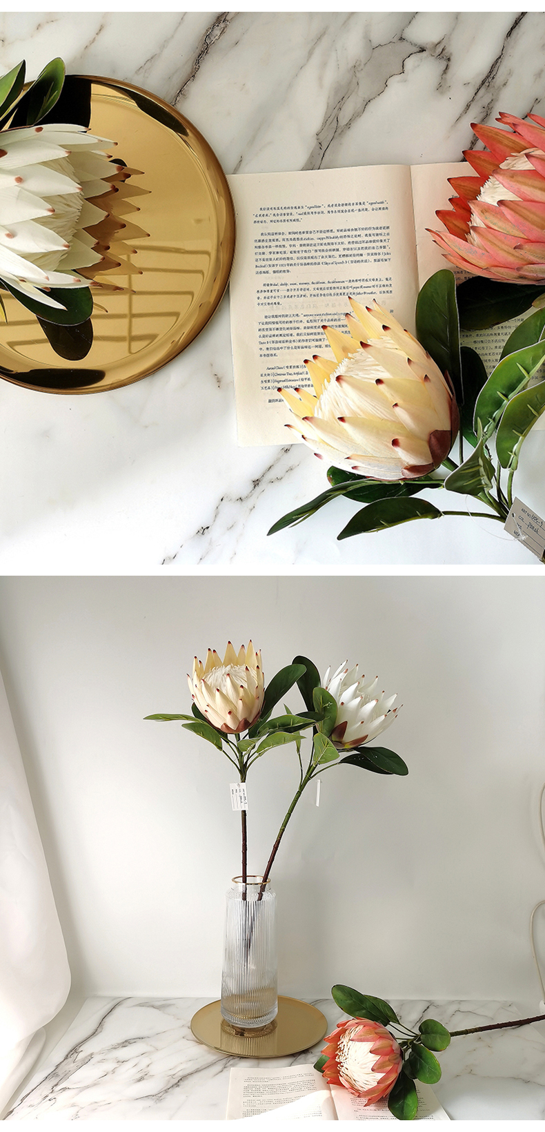 Artificial flower manufacturer wedding decoration fake cheap silk flower protea cynaroides tropical  king protea