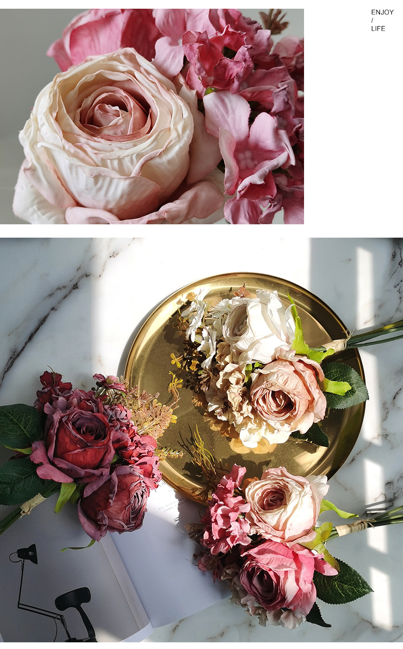 High quality amazon top seller silk rose flower wedding bridal bouquet artificial rose flower bouquet