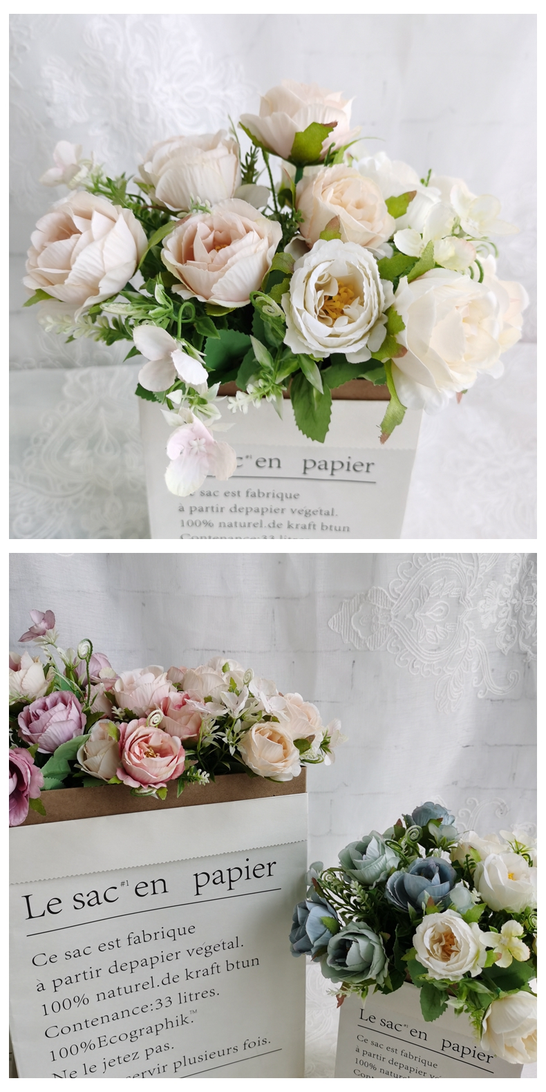 Silk Artificial Flowers Rose for Wedding Bouquet Mother's Day