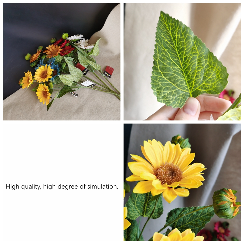 Colorful silk sunflower artificial for home decoration fake simulation sunflower stem branch