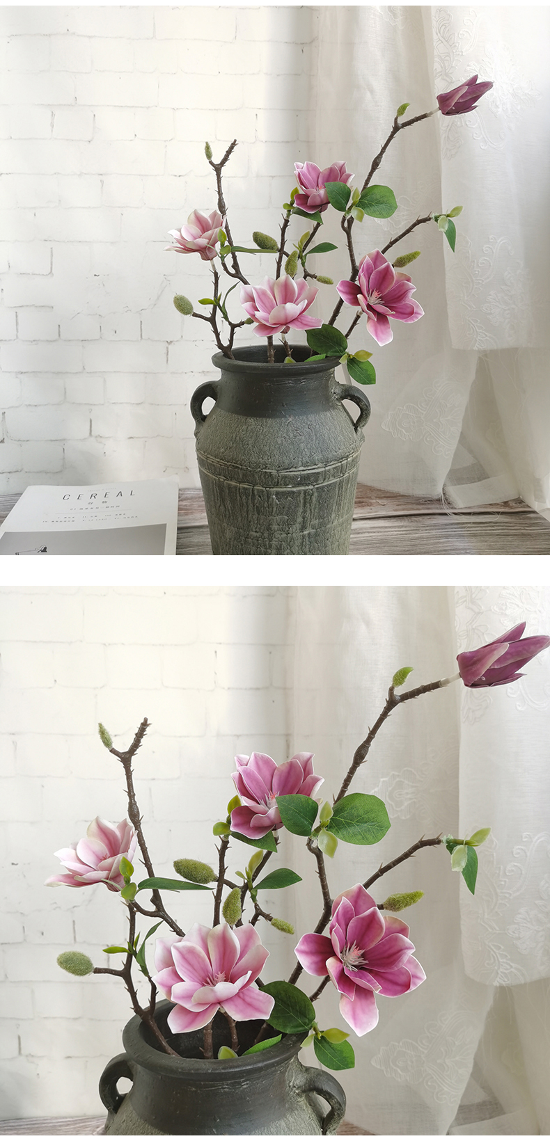 Amazon hot selling artificial plastic silk 3 heads small magnolias valentine's day decorative simulation magnolias flowers