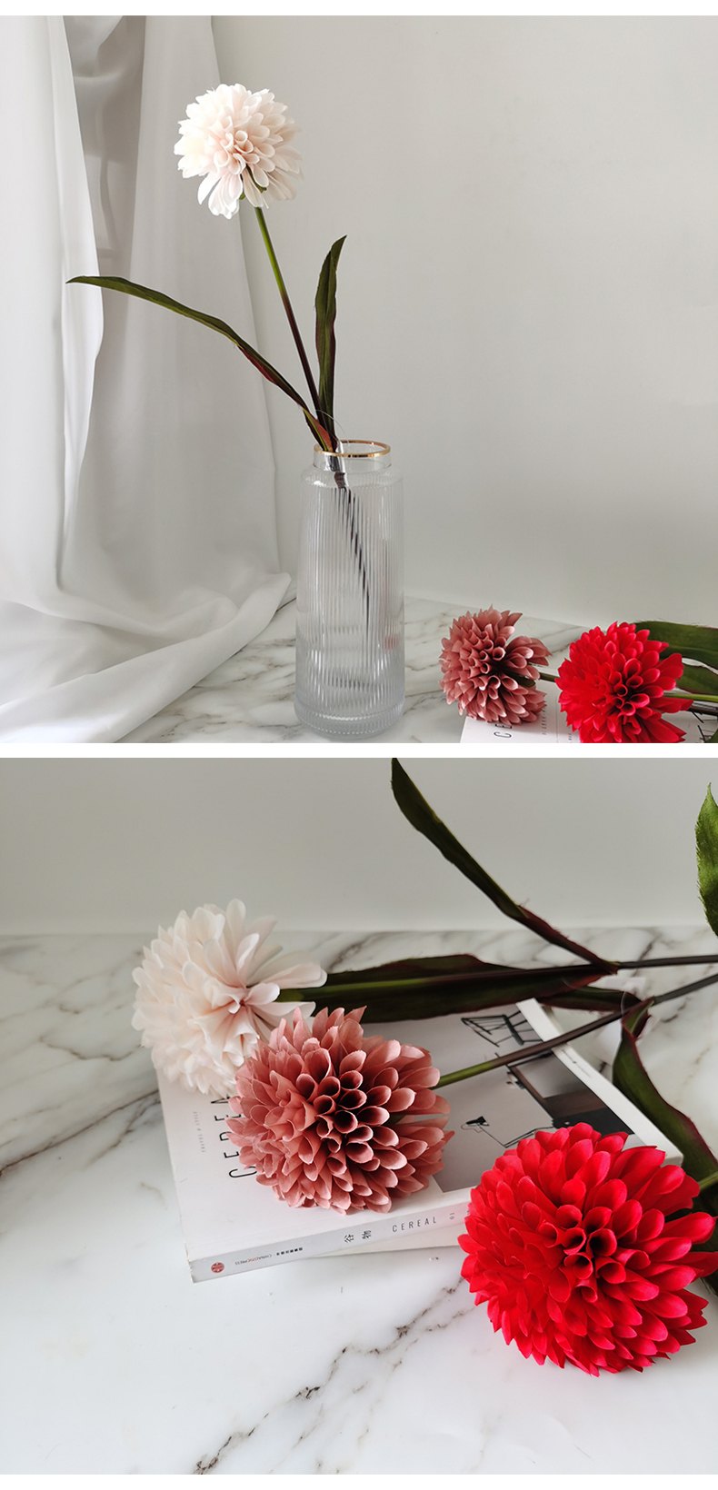 Pompon artificiali fiori crisantemi gambo lungo per la decorazione della festa di casa di nozze finto fiore di seta