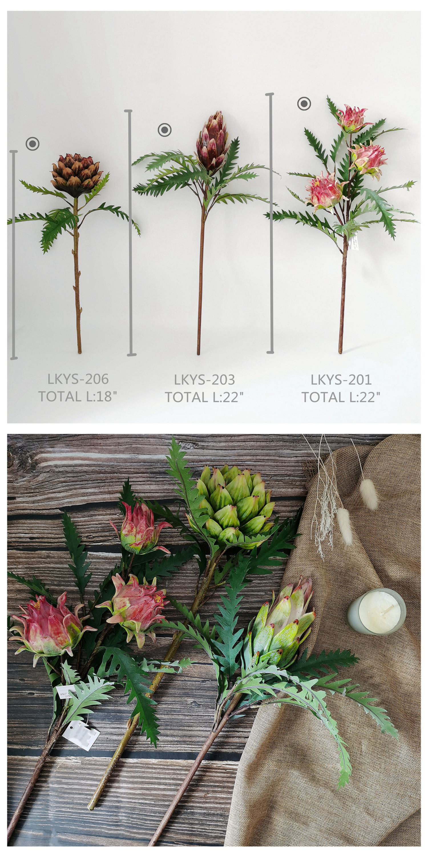 Artificial flower plastic giant protea cynaroides for home and wedding decoration simulation king protea flower