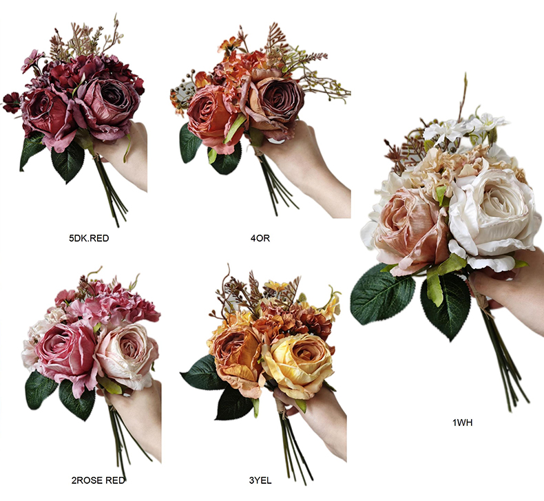 High quality amazon top seller silk rose flower wedding bridal bouquet artificial rose flower bouquet