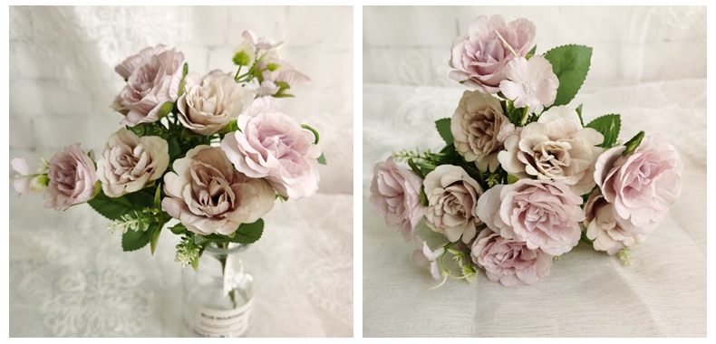 Ifg Artificial 3head Single Flower Roses Blush Silk Flower Decorative