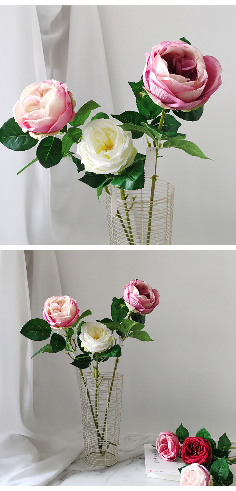 Valentine's day artificial silk rose flower single stem  wholesale rose faux wedding decorative flower branch