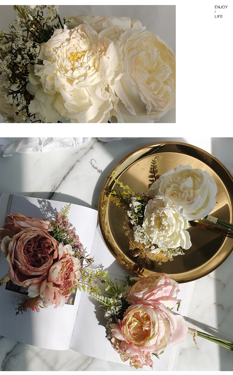 Amazon top seller ted bakerlayered wedding bridal bouquet decorative flower valentines day gift artificial peony flower bouquet
