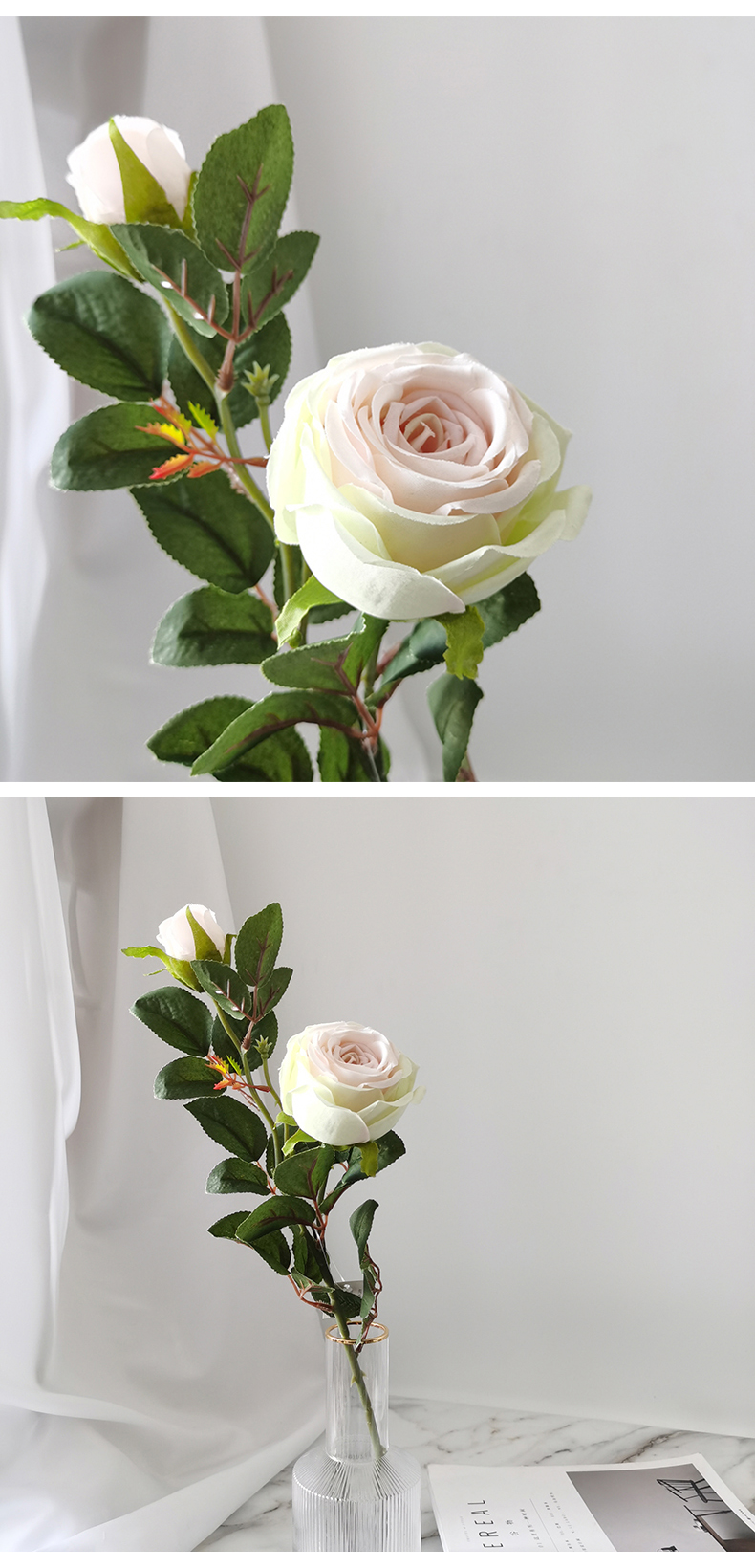 Artificial silk flower single long stem rose bulk for wedding home party decoration simulation rose flower branch