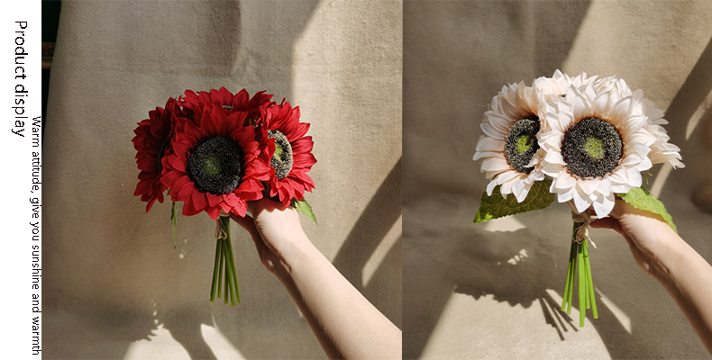 High quality  faux artificial flower silk sunflower bouquet centerpiece flower home accessories decoration