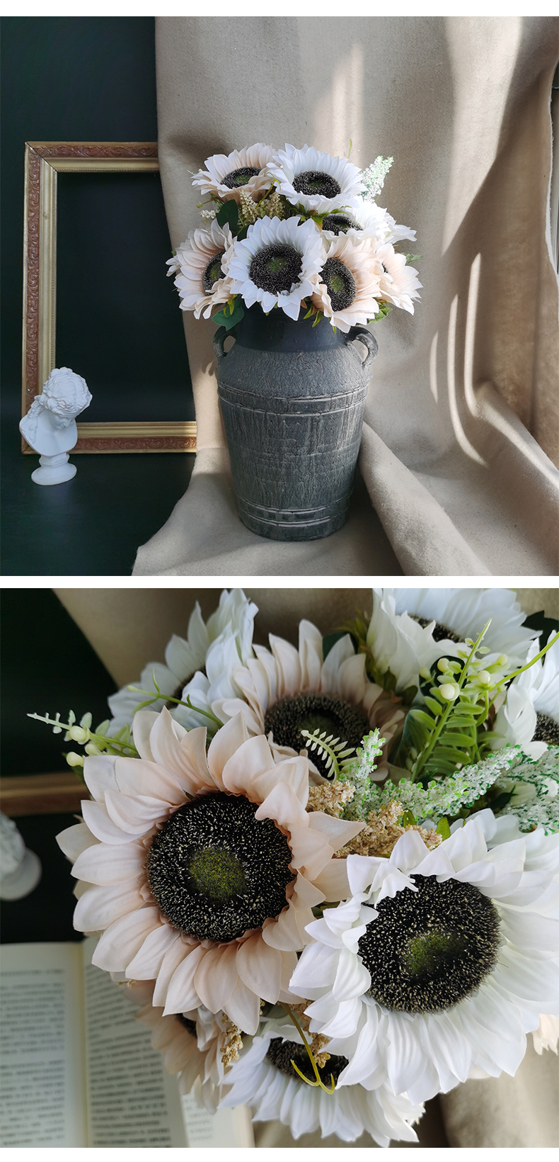 Artificial flower manufacturer 6 heads silk sunflower bouquet centerpiece sunflower with stem simulation flowers