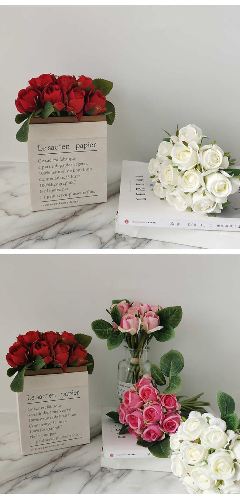 Искусственные розы, букеты цветов, свадьба, домашняя вечеринка, декор для стола, объемная подделка, искусственный цветок розы