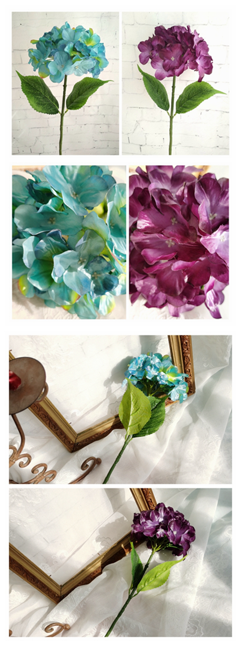 Spring decorative artificial hydrangea flower for home decor simulation silk hydrangea stem