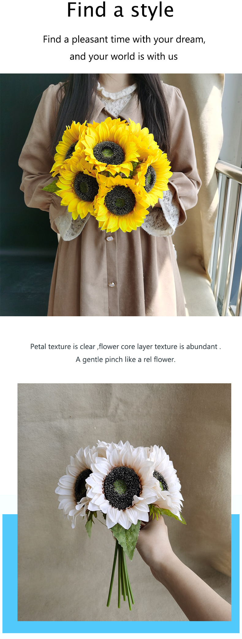 High quality  faux artificial flower silk sunflower bouquet centerpiece flower home accessories decoration