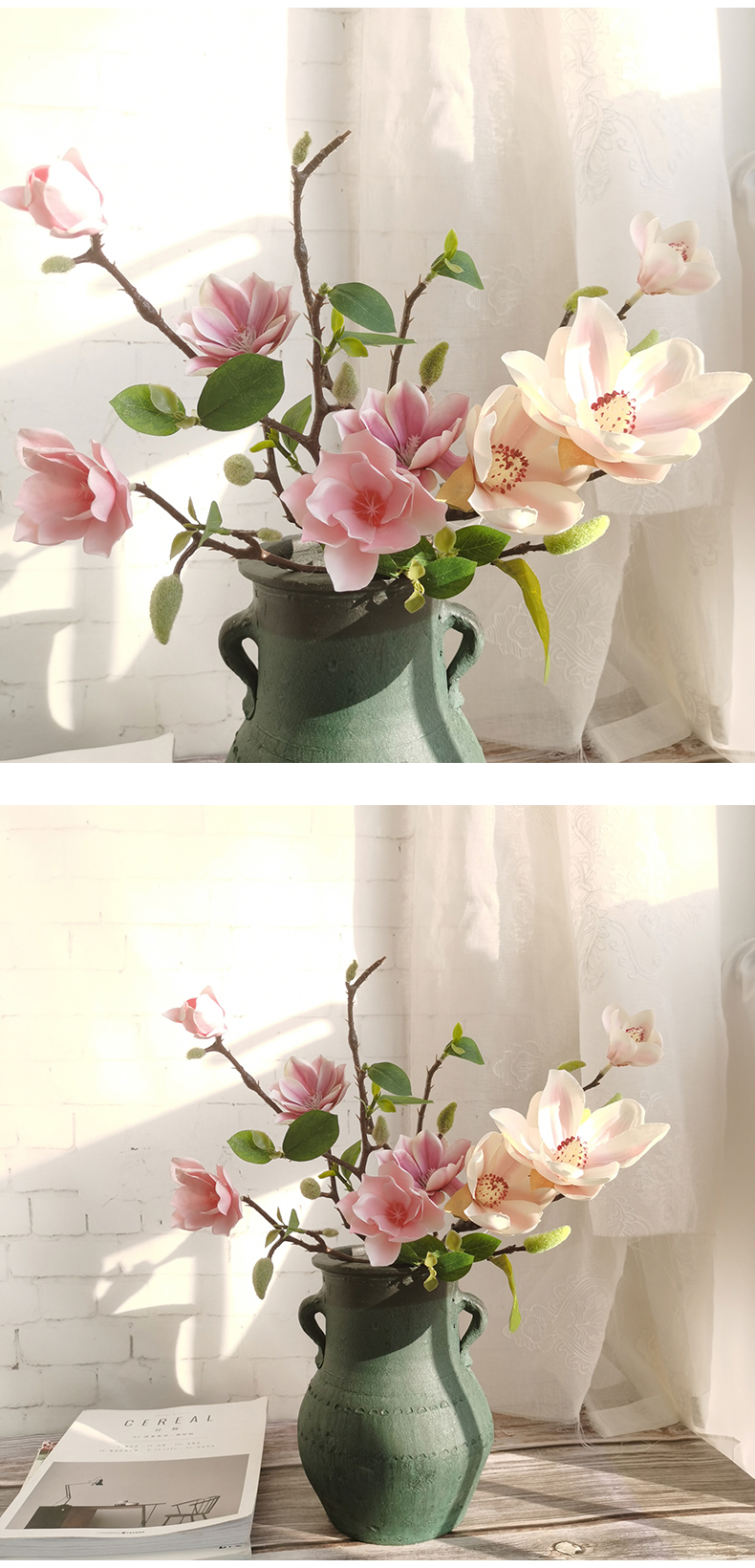 Amazon hot selling artificial plastic silk 3 heads small magnolias valentine's day decorative simulation  magnolias flowers