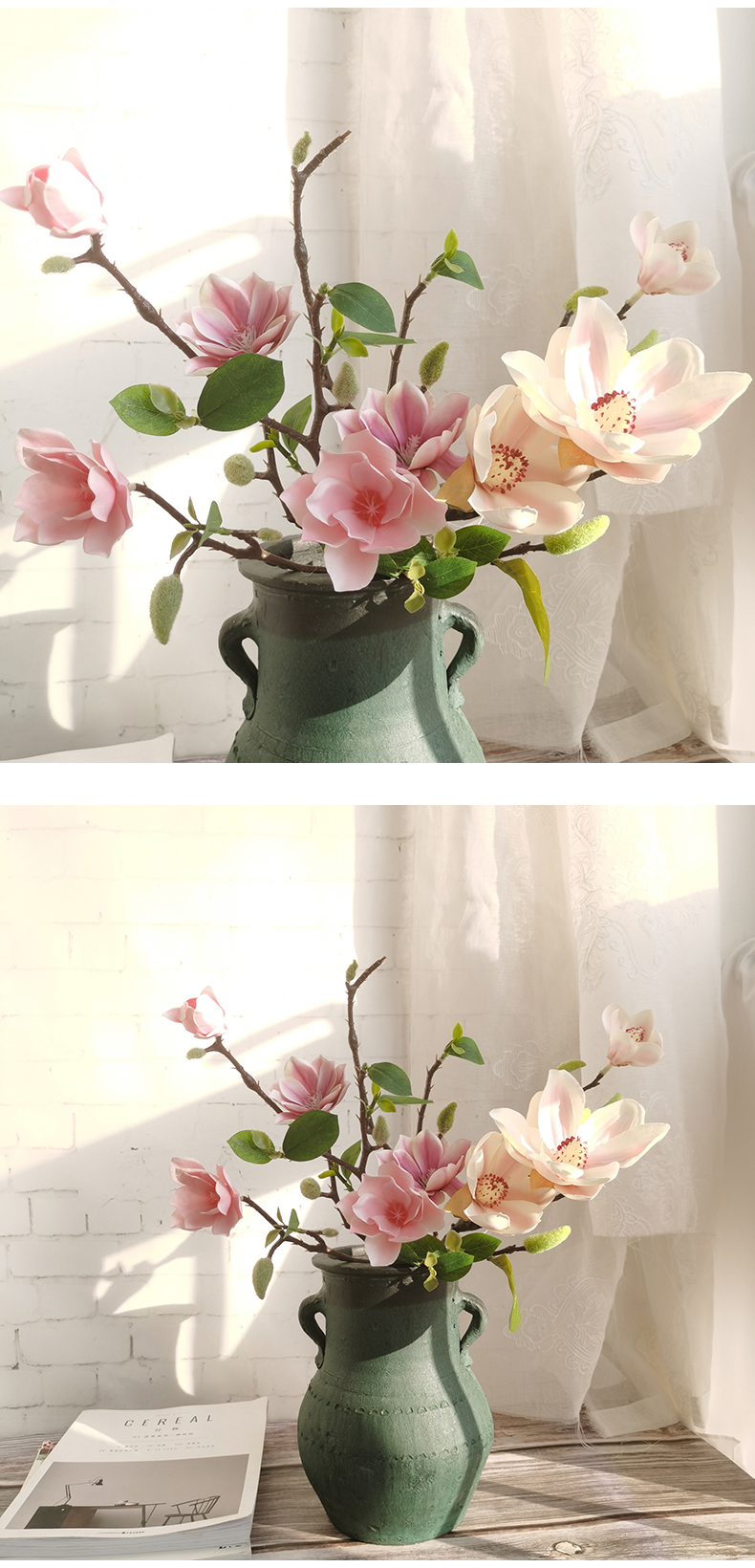 Amazon hot selling artificial plastic silk 3 heads small magnolias valentine's day decorative simulation magnolias flowers