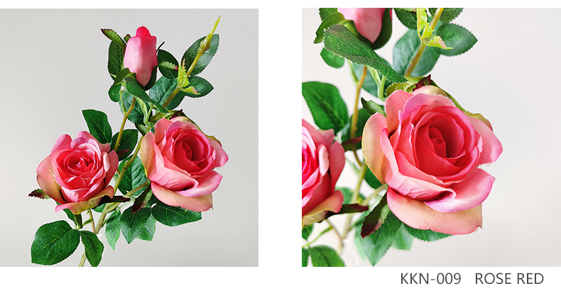 New High Quality Artificial 3 Heads Silk Rose Flower Spray For Home Decoration Simulation Silk Rose Flower Stem
