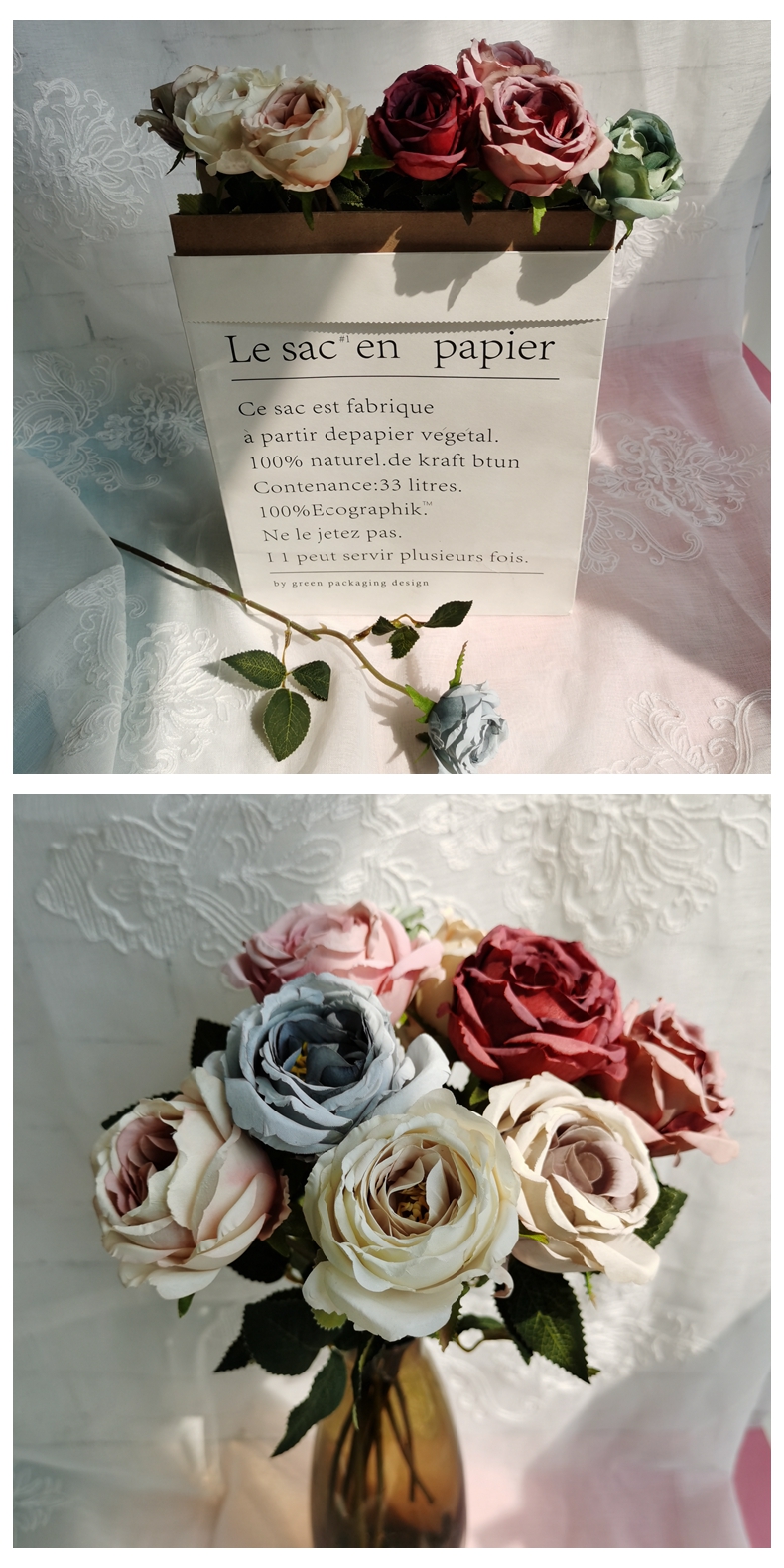 Single 38CM artificial silk rose flower pick for home wedding decoration simulation silk rose flower stem