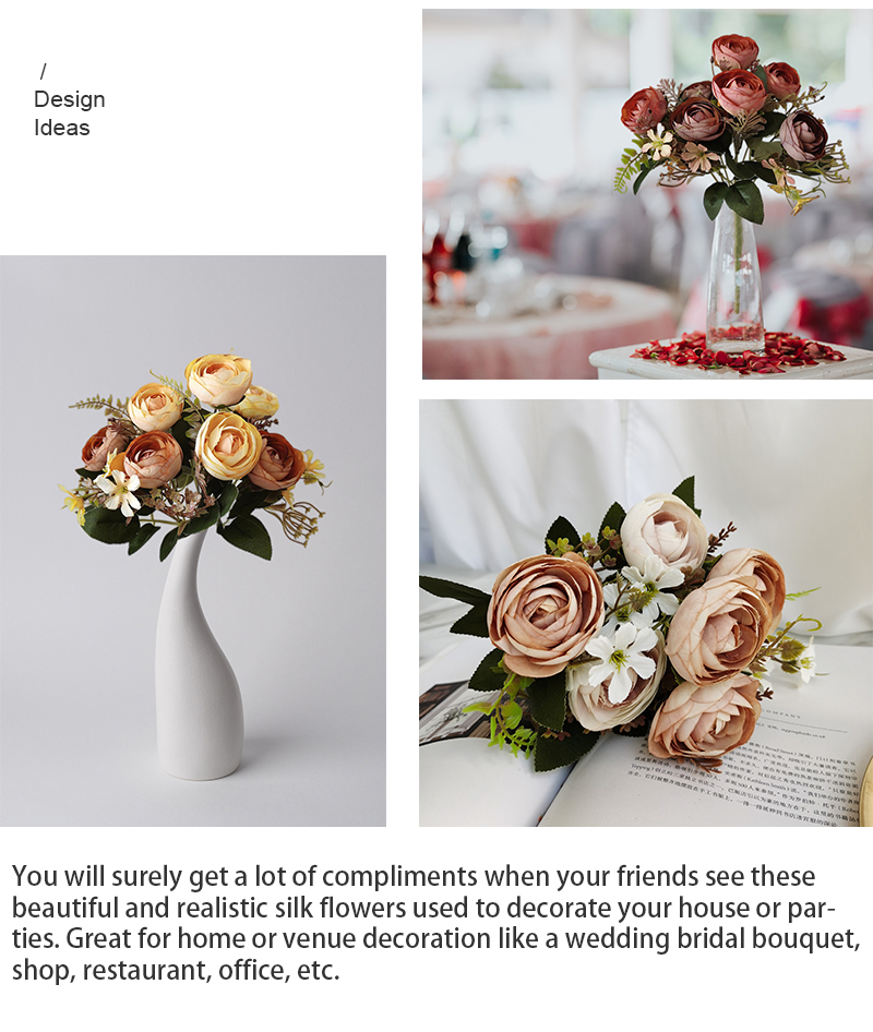 Decorative silk rose flower bouquet centerpiece flower wedding supplies artificial flowers bunch