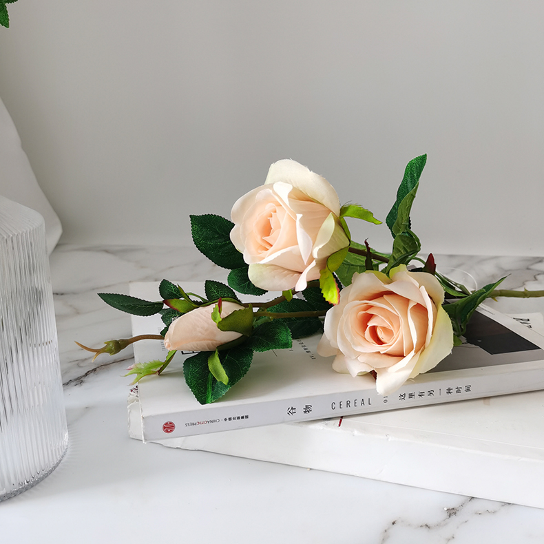 New High Quality Artificial 3 Heads Silk Rose Flower Spray For Home Decoration Simulation Silk Rose Flower Stem