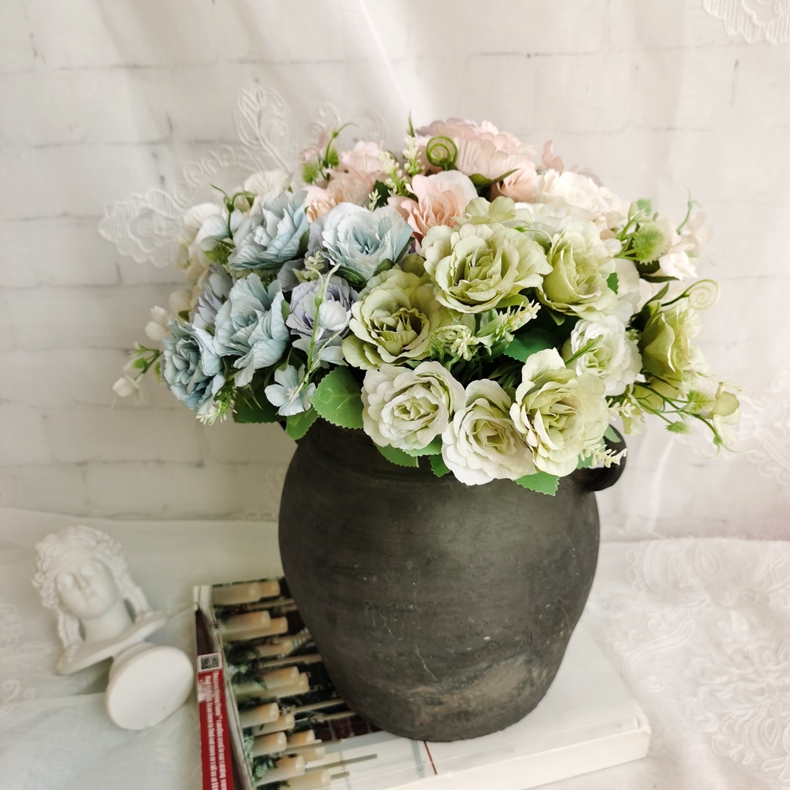 Ifg Artificial 3head Single Flower Roses Blush Silk Flower Decorative