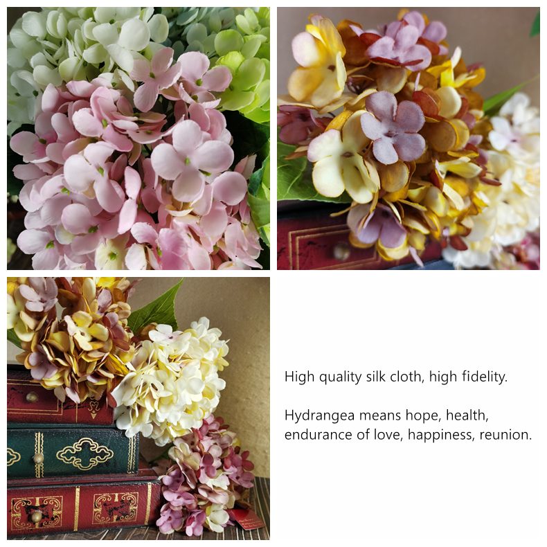 Cheap colorful silk real touch hydrangea artificial flower for  decoration faux wedding flower bush