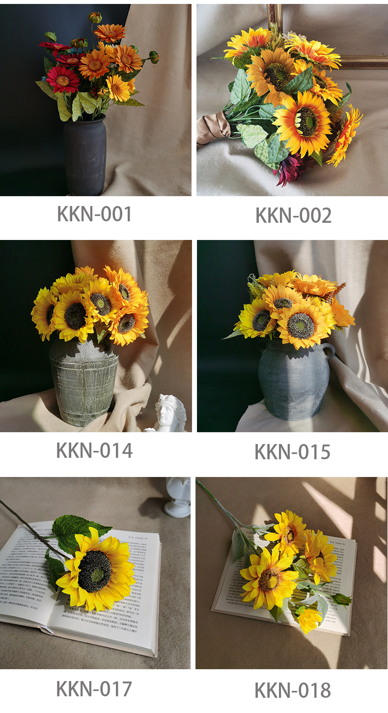4 heads artificial silk sunflower stem spray home wedding simulation flower manufacturer