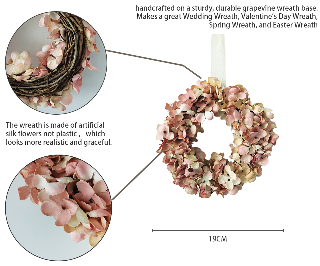 Amazon hot sale wedding silk flower wreath valentines day gift mini artificial hydrangea flower wreath