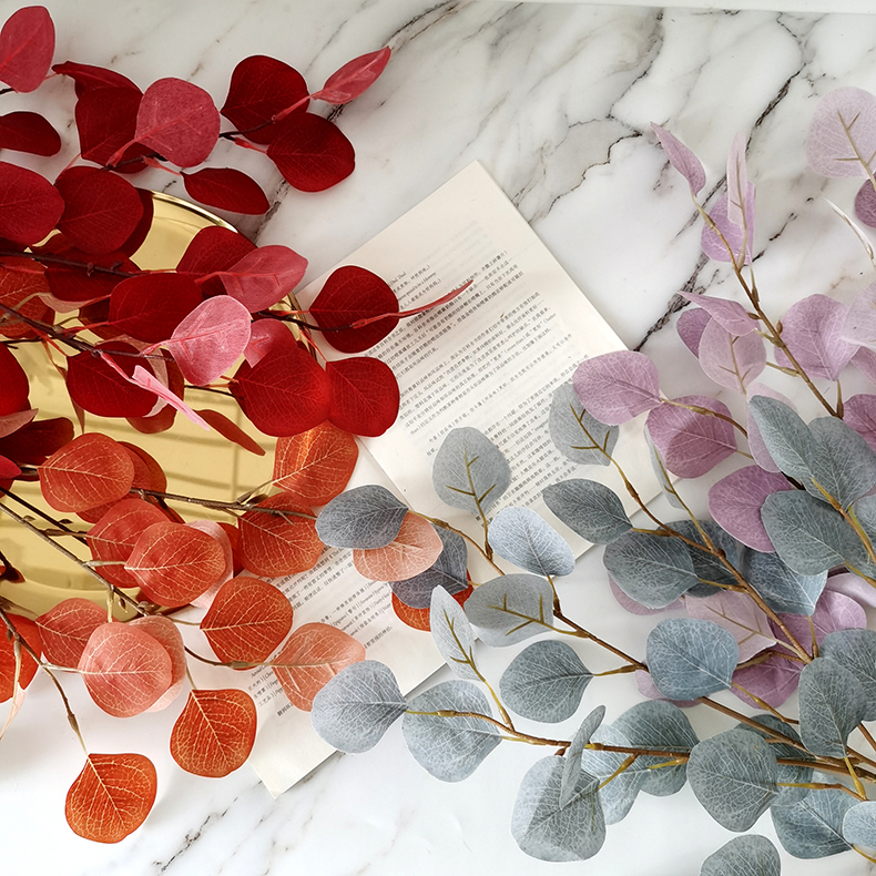 Artificial silk eucalyptus leaves stems wedding and home decoration leaves