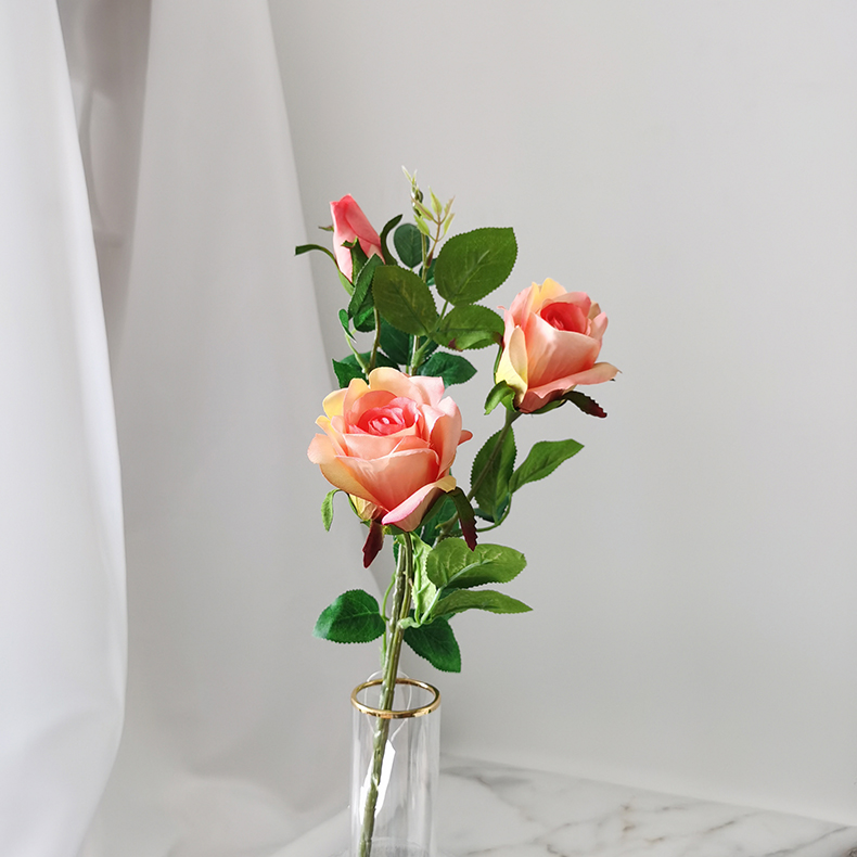New High Quality Artificial 3 Heads Silk Rose Flower Spray For Home Decoration Simulation Silk Rose Flower Stem