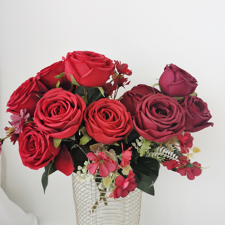 Valentine's day flores artificial flowers silk rose bouquets for wedding home party decoration faux rose flower bushes