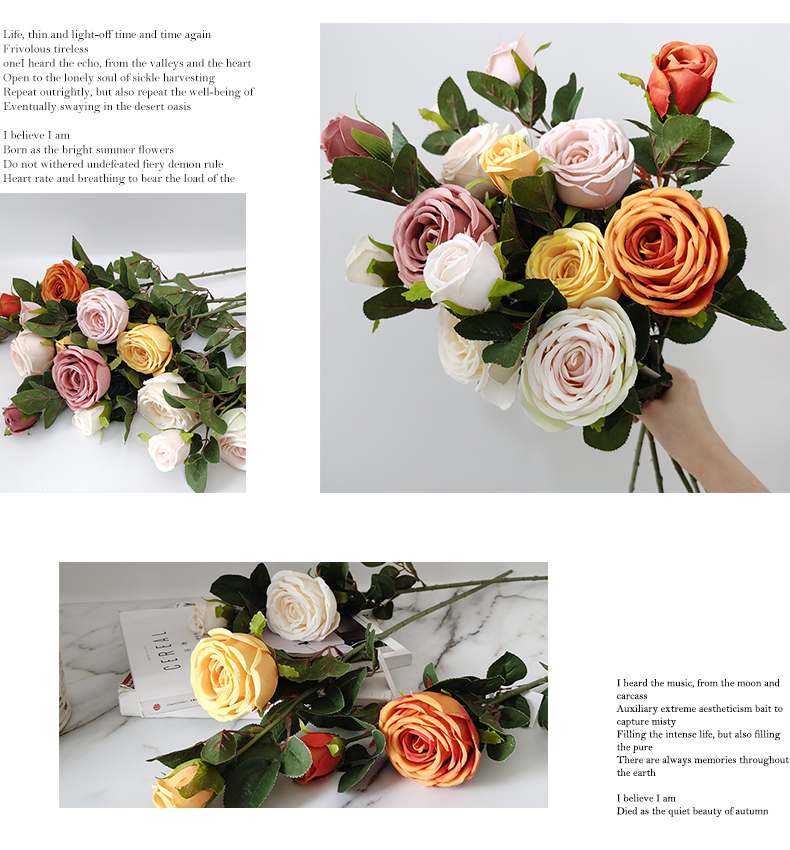 Artificial silk flower single long stem rose bulk for wedding home party decoration simulation rose flower branch
