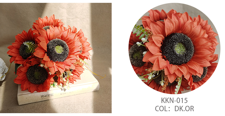 Artificial flower manufacturer 6 heads silk sunflower bouquet centerpiece sunflower with stem simulation flowers