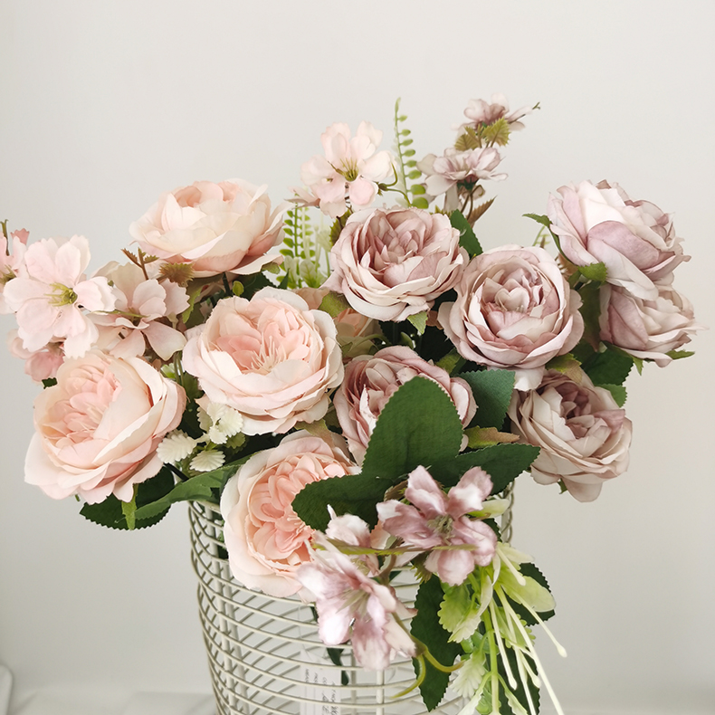 Artificial Valentine's day artificial silk rose bunch wedding home party table decor rose bouquets