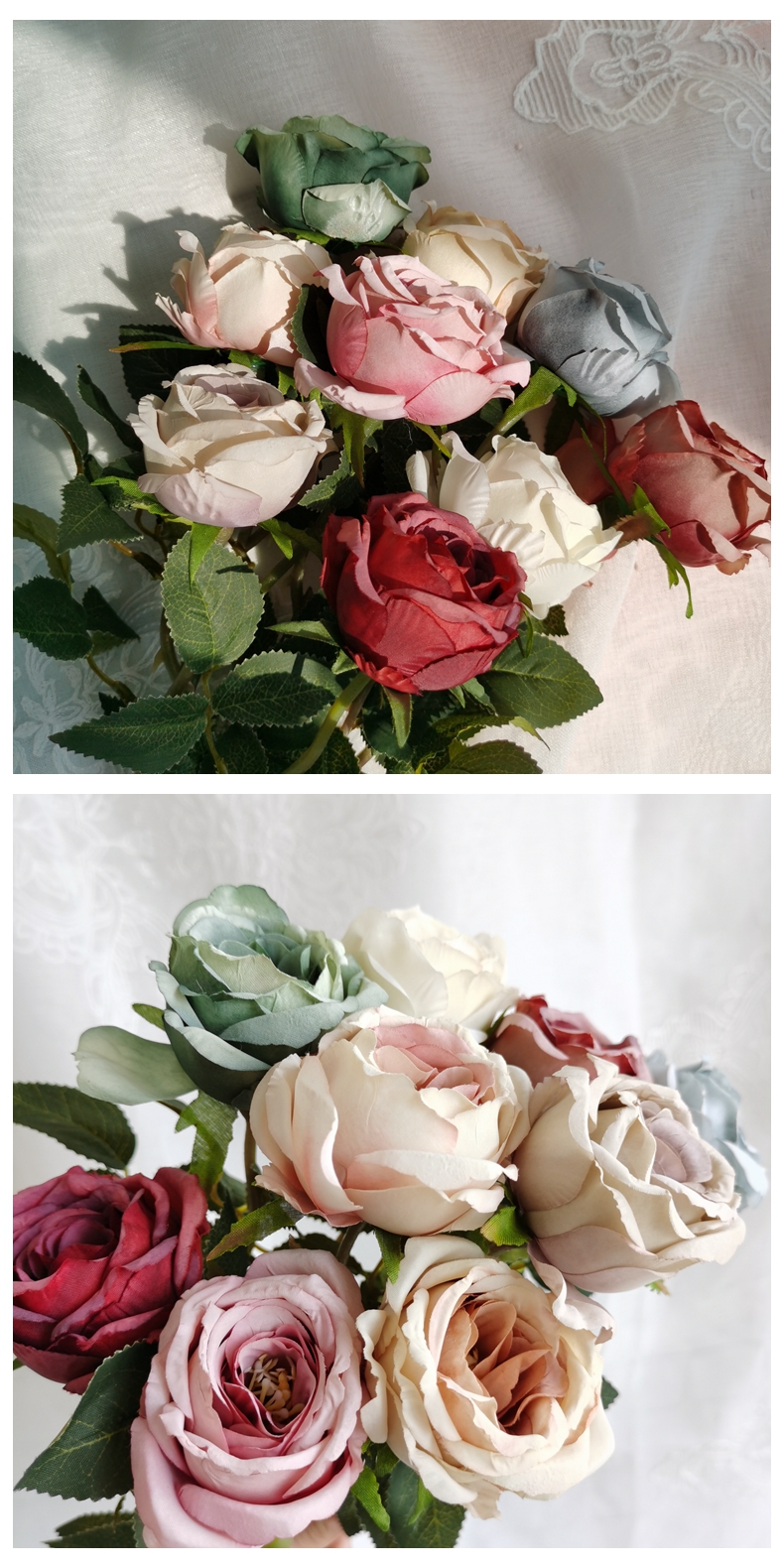 Single 38CM artificial silk rose flower pick for home wedding decoration simulation silk rose flower stem