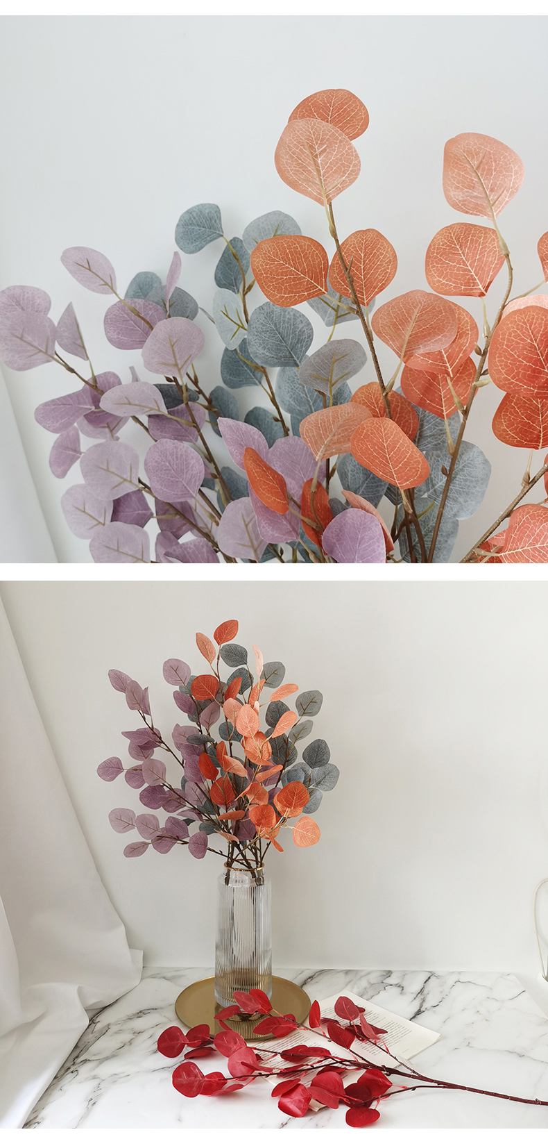 Artificial silk eucalyptus leaves stems wedding and home decoration leaves