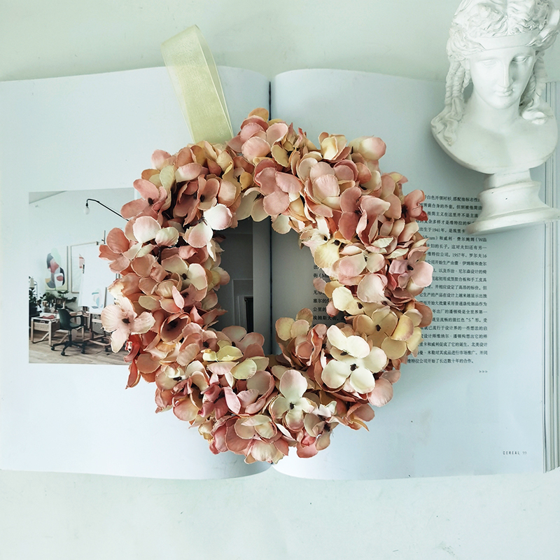 Amazon hot sale wedding silk flower wreath valentines day gift mini artificial hydrangea flower wreath