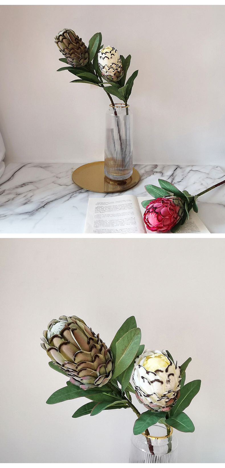 Artificial protea cynaroides tropical silk flower faux king protea flower for home and wedding decoration