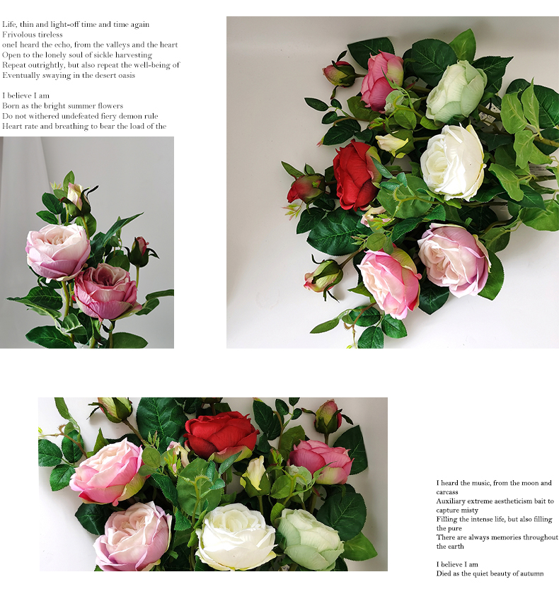 Artificial 2 heads silk rose stem rose bulk for wedding home party decoration fake simulation rose flower