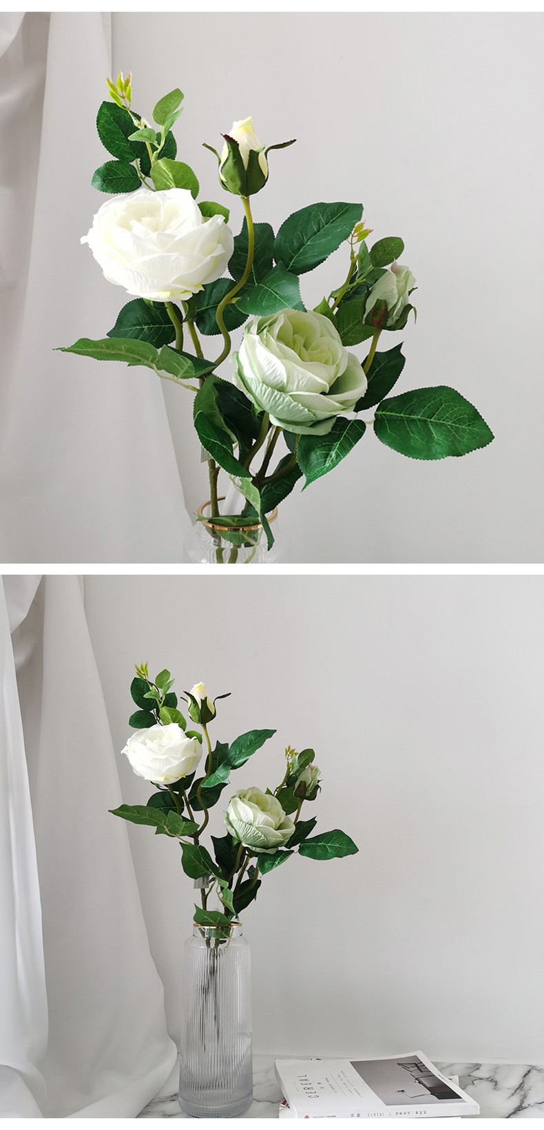 Artificial 2 heads silk rose stem rose bulk for wedding home party decoration fake simulation rose flower