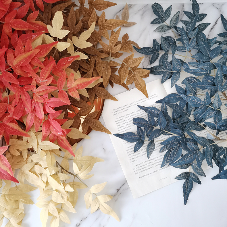 Artificial maple leaves stems plant branches wedding and home decoration leaves