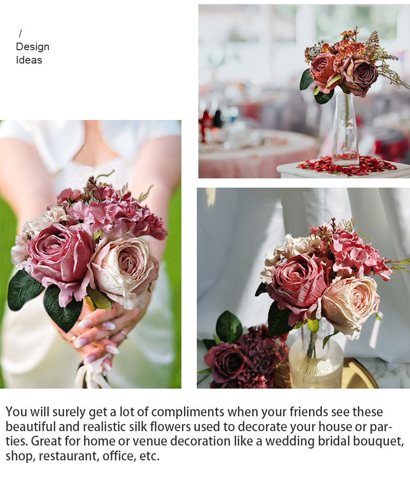 Amazon top seller silk rose flower wedding bouquet centerpiece flower artificial rose flower bouquet